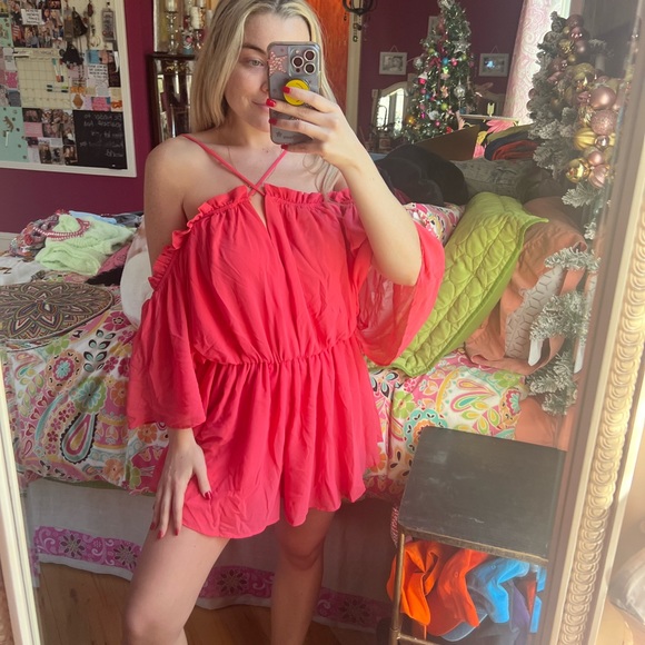 DO+BE Pants - Hot Pink Off the Shoulder Romper from Do+Be